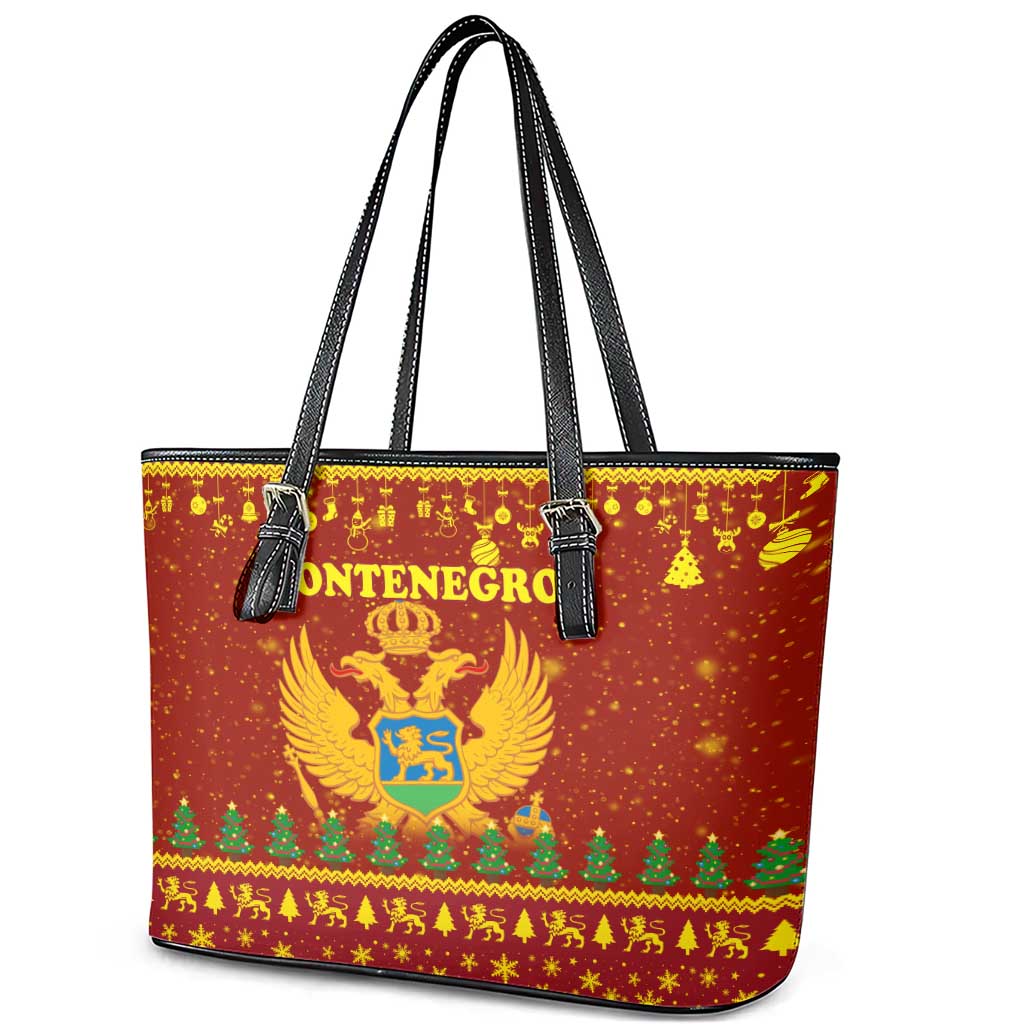 Montenegro Christmas Leather Tote Bag with Red-Gold Theme, Double-Headed Eagle, and Santa Motif - Wonder Print Shop