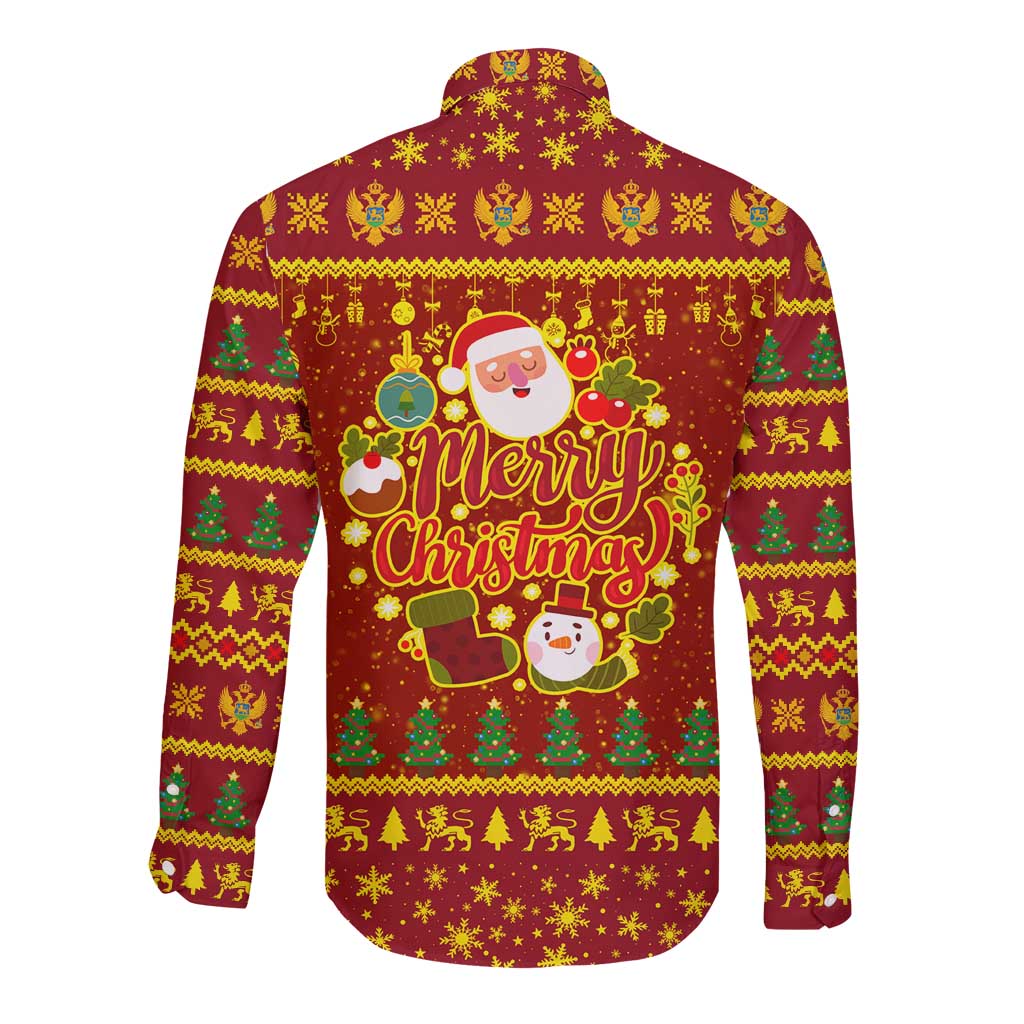 Montenegro Christmas Long Sleeve Button Shirt with Red-Gold Theme, Double-Headed Eagle, and Santa Motif - Wonder Print Shop