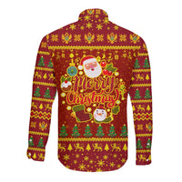 Montenegro Christmas Long Sleeve Button Shirt with Red-Gold Theme, Double-Headed Eagle, and Santa Motif - Wonder Print Shop