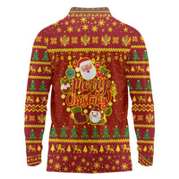 Montenegro Christmas Long Sleeve Polo Shirt with Red-Gold Theme, Double-Headed Eagle, and Santa Motif - Wonder Print Shop