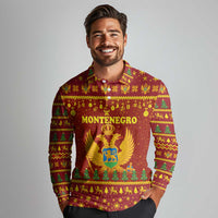 Montenegro Christmas Long Sleeve Polo Shirt with Red-Gold Theme, Double-Headed Eagle, and Santa Motif - Wonder Print Shop