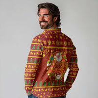 Montenegro Christmas Long Sleeve Polo Shirt with Red-Gold Theme, Double-Headed Eagle, and Santa Motif - Wonder Print Shop