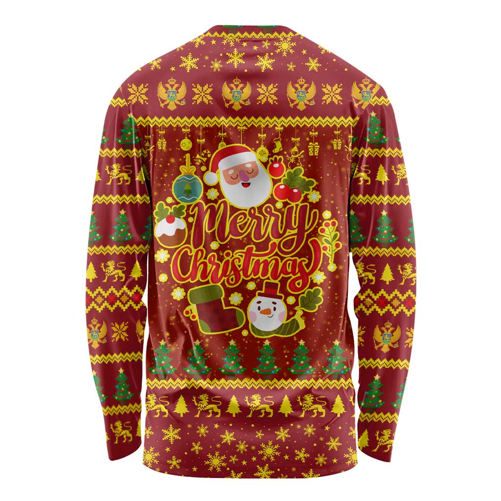 Montenegro Christmas Long Sleeve Shirt with Red-Gold Theme, Double-Headed Eagle, and Santa Motif - Wonder Print Shop