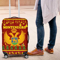 Montenegro Christmas Luggage Cover with Red-Gold Theme, Double-Headed Eagle, and Santa Motif - Wonder Print Shop