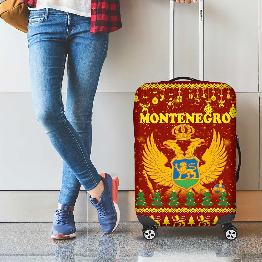 Montenegro Christmas Luggage Cover with Red-Gold Theme, Double-Headed Eagle, and Santa Motif - Wonder Print Shop
