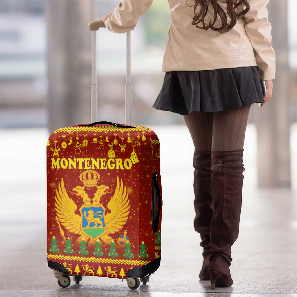 Montenegro Christmas Luggage Cover with Red-Gold Theme, Double-Headed Eagle, and Santa Motif - Wonder Print Shop
