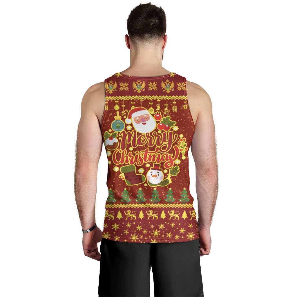 Montenegro Christmas Men Tank Top with Red-Gold Theme, Double-Headed Eagle, and Santa Motif - Wonder Print Shop