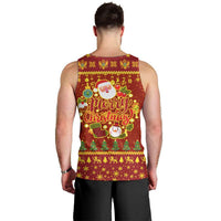 Montenegro Christmas Men Tank Top with Red-Gold Theme, Double-Headed Eagle, and Santa Motif - Wonder Print Shop