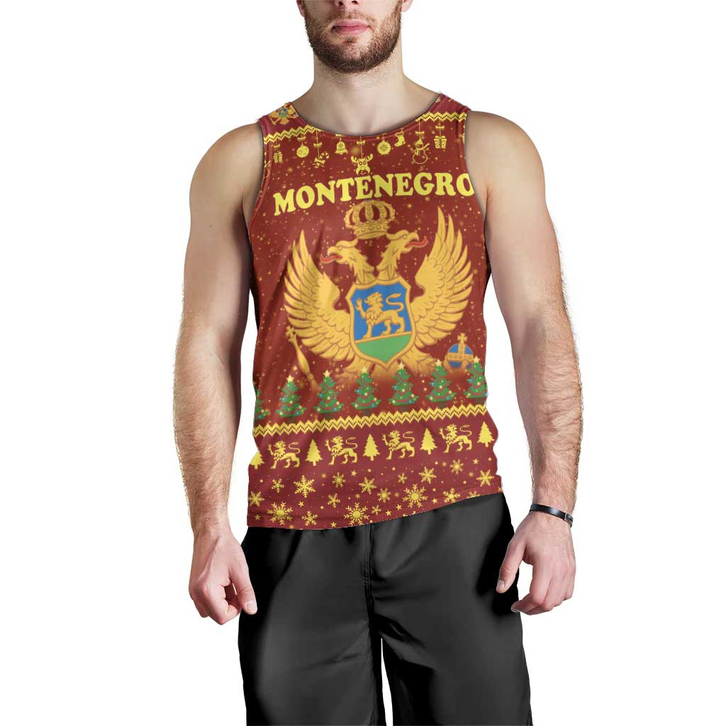 Montenegro Christmas Men Tank Top with Red-Gold Theme, Double-Headed Eagle, and Santa Motif - Wonder Print Shop