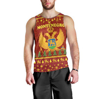 Montenegro Christmas Men Tank Top with Red-Gold Theme, Double-Headed Eagle, and Santa Motif - Wonder Print Shop