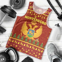 Montenegro Christmas Men Tank Top with Red-Gold Theme, Double-Headed Eagle, and Santa Motif - Wonder Print Shop