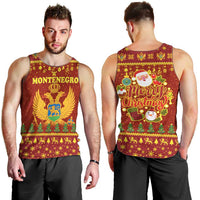 Montenegro Christmas Men Tank Top with Red-Gold Theme, Double-Headed Eagle, and Santa Motif - Wonder Print Shop