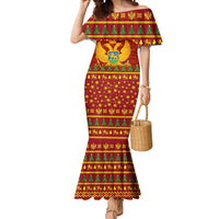 Montenegro Christmas Mermaid Dress with Red-Gold Theme, Double-Headed Eagle, and Santa Motif - Wonder Print Shop