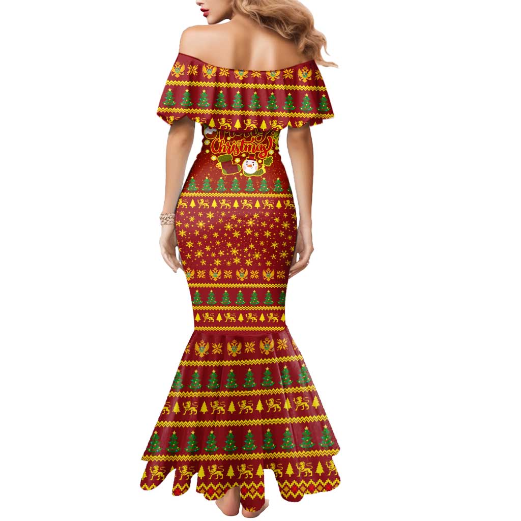 Montenegro Christmas Mermaid Dress with Red-Gold Theme, Double-Headed Eagle, and Santa Motif - Wonder Print Shop