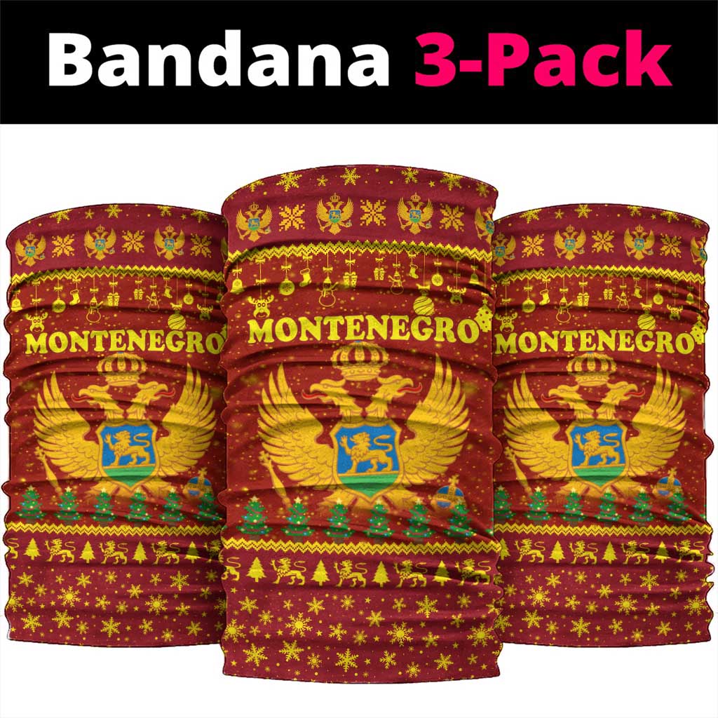 Montenegro Christmas Neck Gaiter with Red-Gold Theme, Double-Headed Eagle, and Santa Motif - Wonder Print Shop
