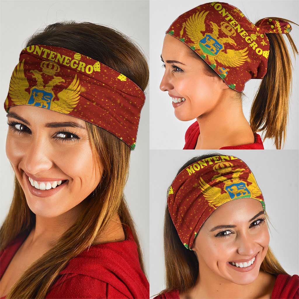 Montenegro Christmas Neck Gaiter with Red-Gold Theme, Double-Headed Eagle, and Santa Motif - Wonder Print Shop