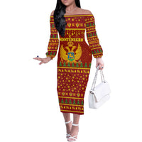 Montenegro Christmas Off The Shoulder Long Sleeve Dress with Red-Gold Theme, Double-Headed Eagle, and Santa Motif - Wonder Print Shop