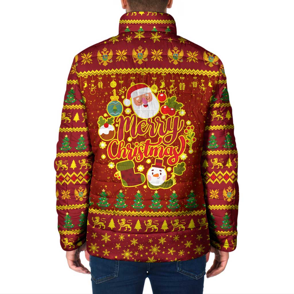 Montenegro Christmas Padded Jacket with Red-Gold Theme, Double-Headed Eagle, and Santa Motif - Wonder Print Shop