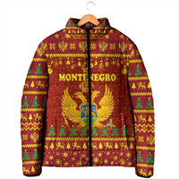 Montenegro Christmas Padded Jacket with Red-Gold Theme, Double-Headed Eagle, and Santa Motif - Wonder Print Shop