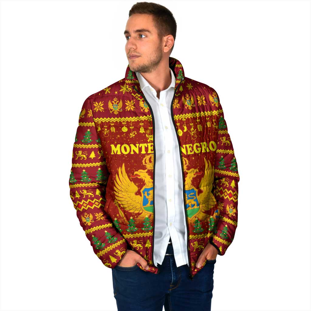 Montenegro Christmas Padded Jacket with Red-Gold Theme, Double-Headed Eagle, and Santa Motif - Wonder Print Shop