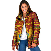 Montenegro Christmas Padded Jacket with Red-Gold Theme, Double-Headed Eagle, and Santa Motif - Wonder Print Shop