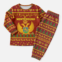 Montenegro Christmas Pajama Set with Red-Gold Theme, Double-Headed Eagle, and Santa Motif - Wonder Print Shop