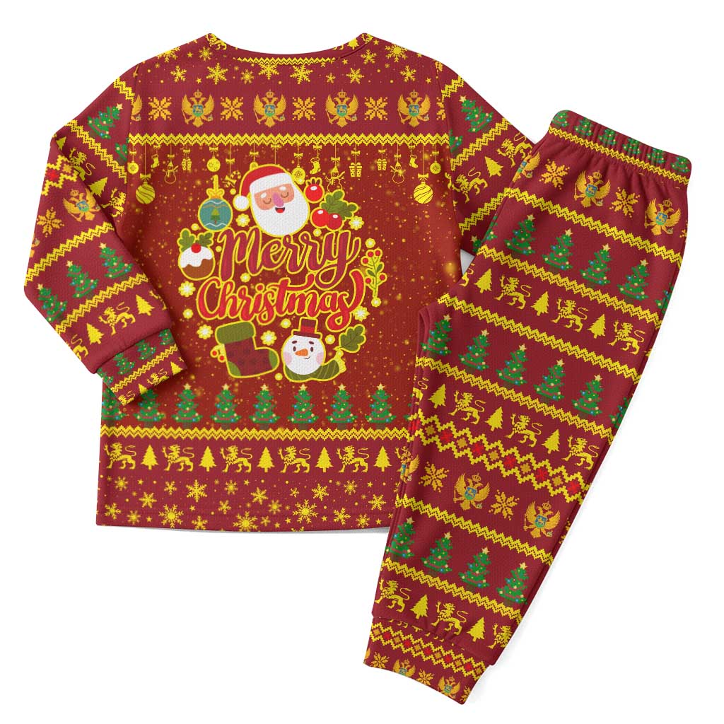 Montenegro Christmas Pajama Set with Red-Gold Theme, Double-Headed Eagle, and Santa Motif - Wonder Print Shop