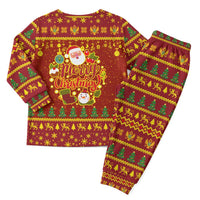 Montenegro Christmas Pajama Set with Red-Gold Theme, Double-Headed Eagle, and Santa Motif - Wonder Print Shop
