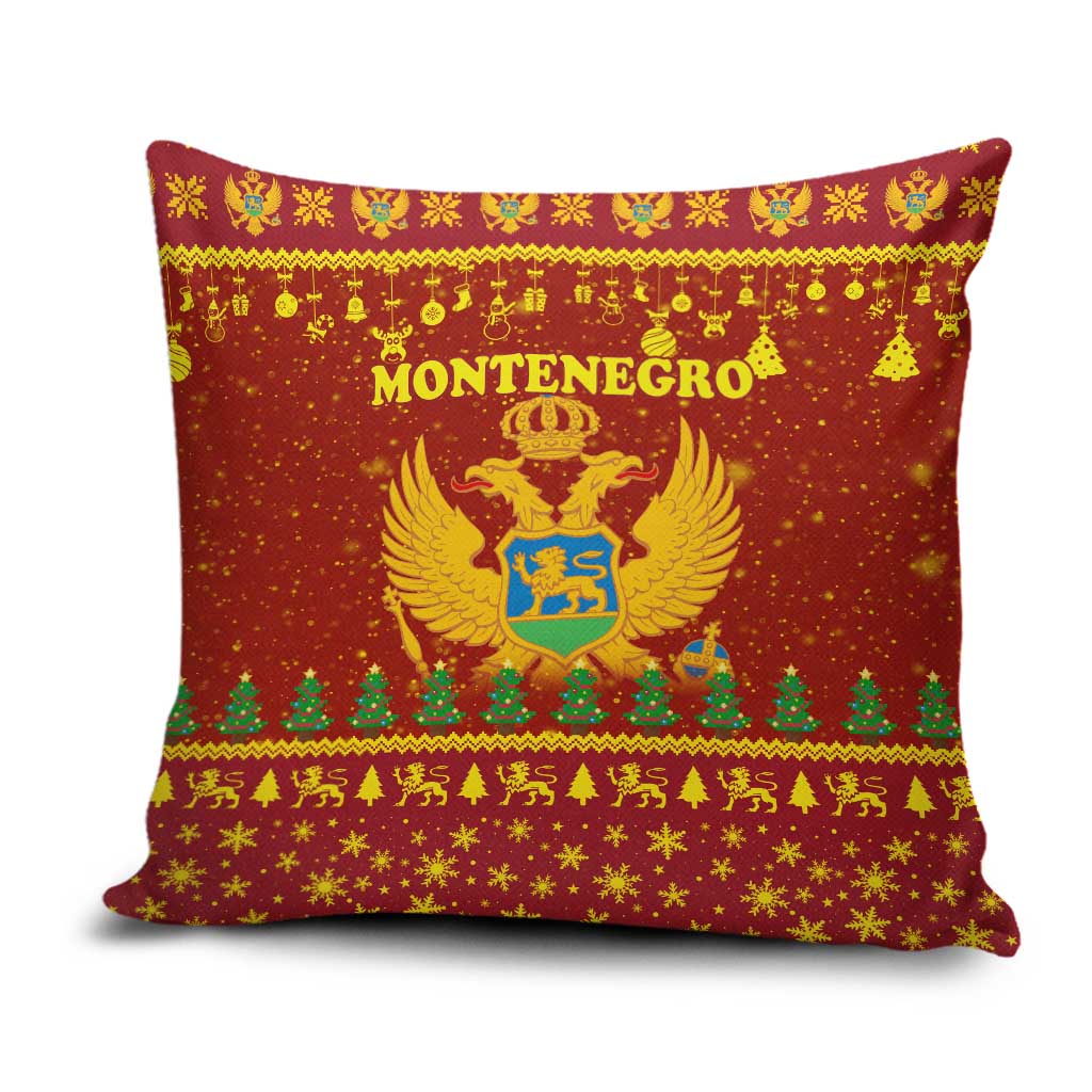 Montenegro Christmas Pillow Cover with Red-Gold Theme, Double-Headed Eagle, and Santa Motif - Wonder Print Shop