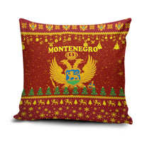 Montenegro Christmas Pillow Cover with Red-Gold Theme, Double-Headed Eagle, and Santa Motif - Wonder Print Shop