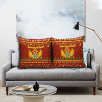 Montenegro Christmas Pillow Cover with Red-Gold Theme, Double-Headed Eagle, and Santa Motif - Wonder Print Shop