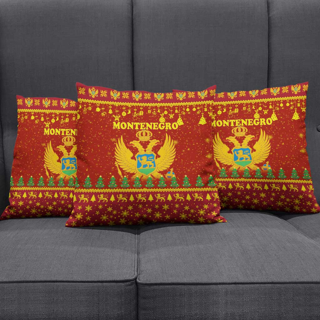 Montenegro Christmas Pillow Cover with Red-Gold Theme, Double-Headed Eagle, and Santa Motif - Wonder Print Shop