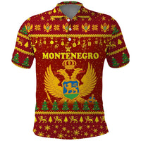 Montenegro Christmas Polo Shirt with Red-Gold Theme, Double-Headed Eagle, and Santa Motif - Wonder Print Shop