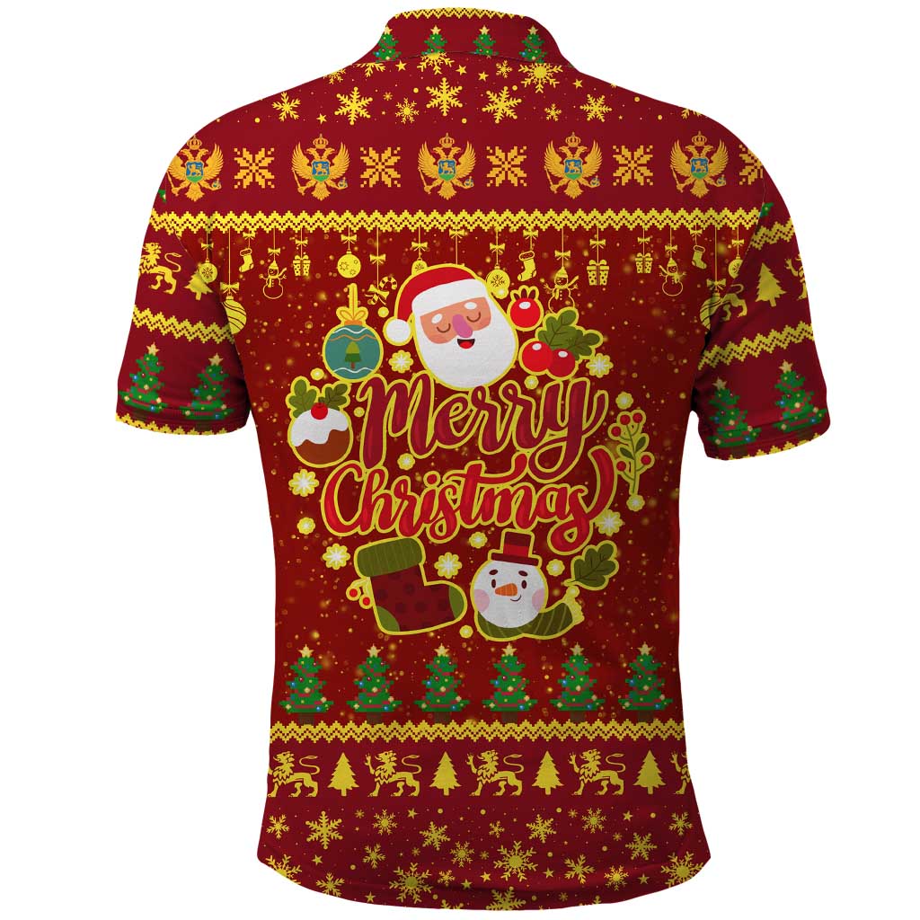 Montenegro Christmas Polo Shirt with Red-Gold Theme, Double-Headed Eagle, and Santa Motif - Wonder Print Shop