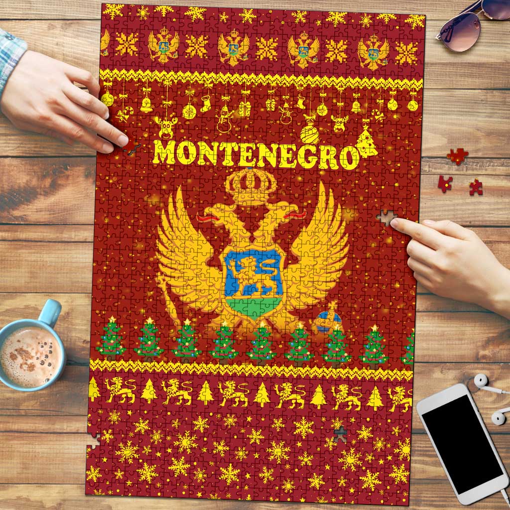 Montenegro Christmas Puzzle with Red-Gold Theme, Double-Headed Eagle, and Santa Motif - Wonder Print Shop