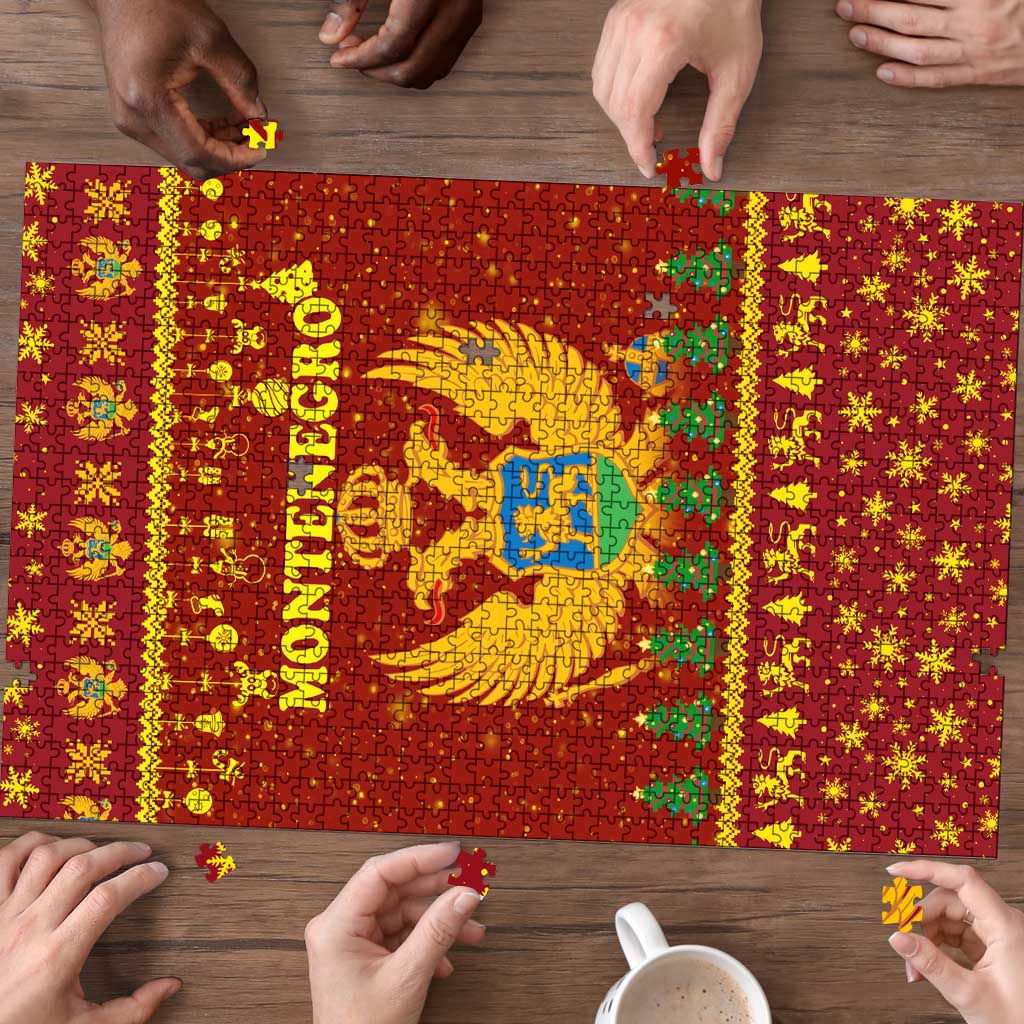 Montenegro Christmas Puzzle with Red-Gold Theme, Double-Headed Eagle, and Santa Motif - Wonder Print Shop