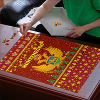 Montenegro Christmas Puzzle with Red-Gold Theme, Double-Headed Eagle, and Santa Motif - Wonder Print Shop