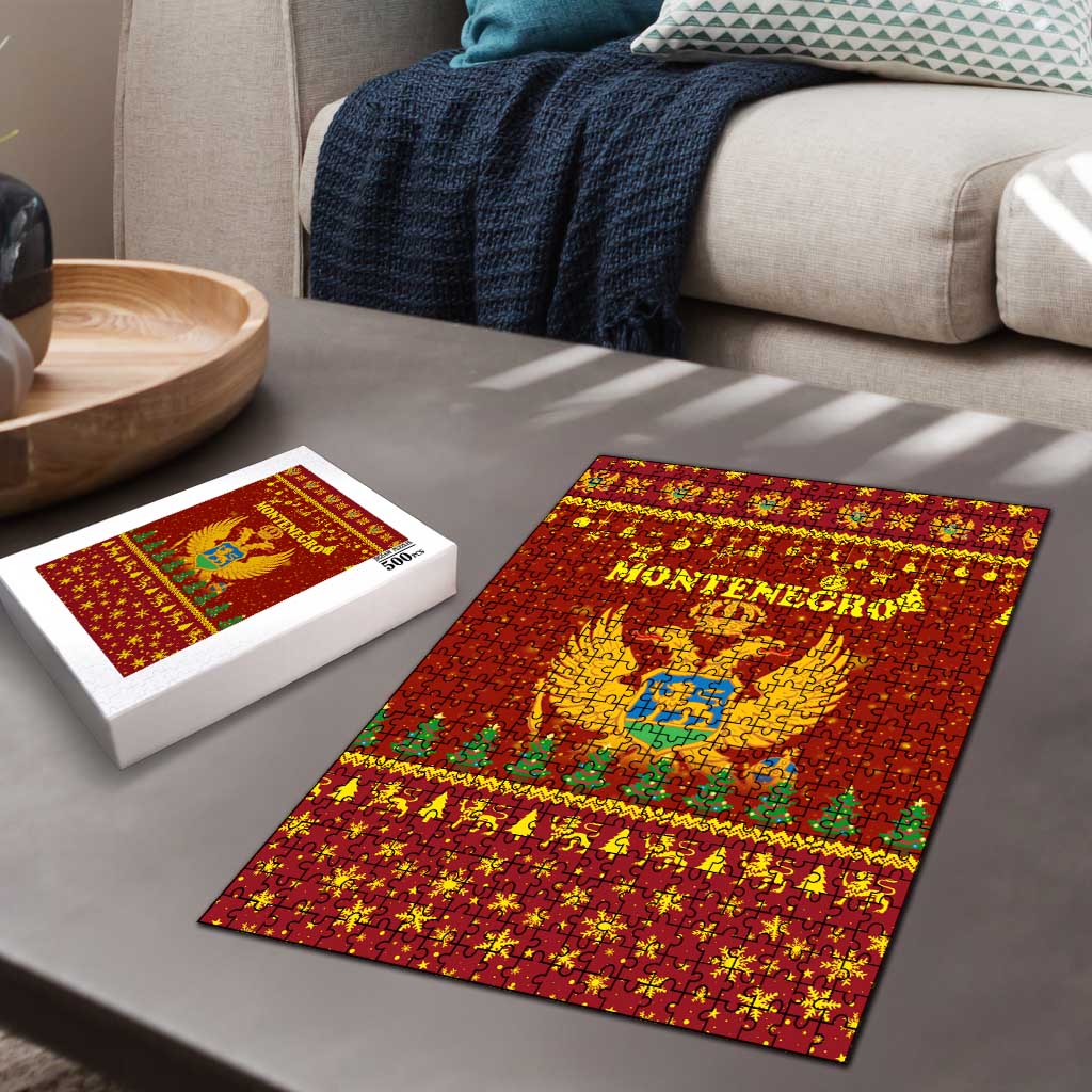 Montenegro Christmas Puzzle with Red-Gold Theme, Double-Headed Eagle, and Santa Motif - Wonder Print Shop