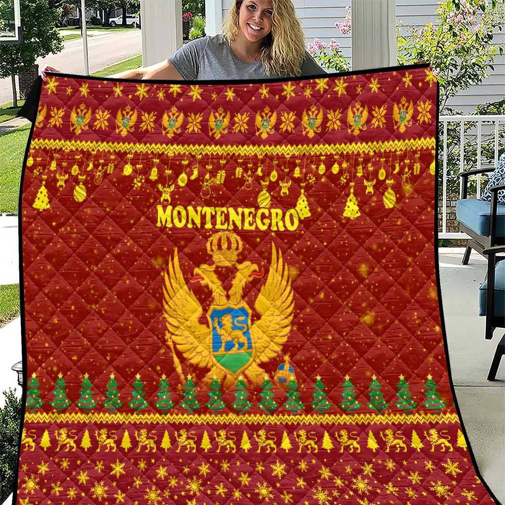 Montenegro Christmas Quilt with Red-Gold Theme, Double-Headed Eagle, and Santa Motif - Wonder Print Shop