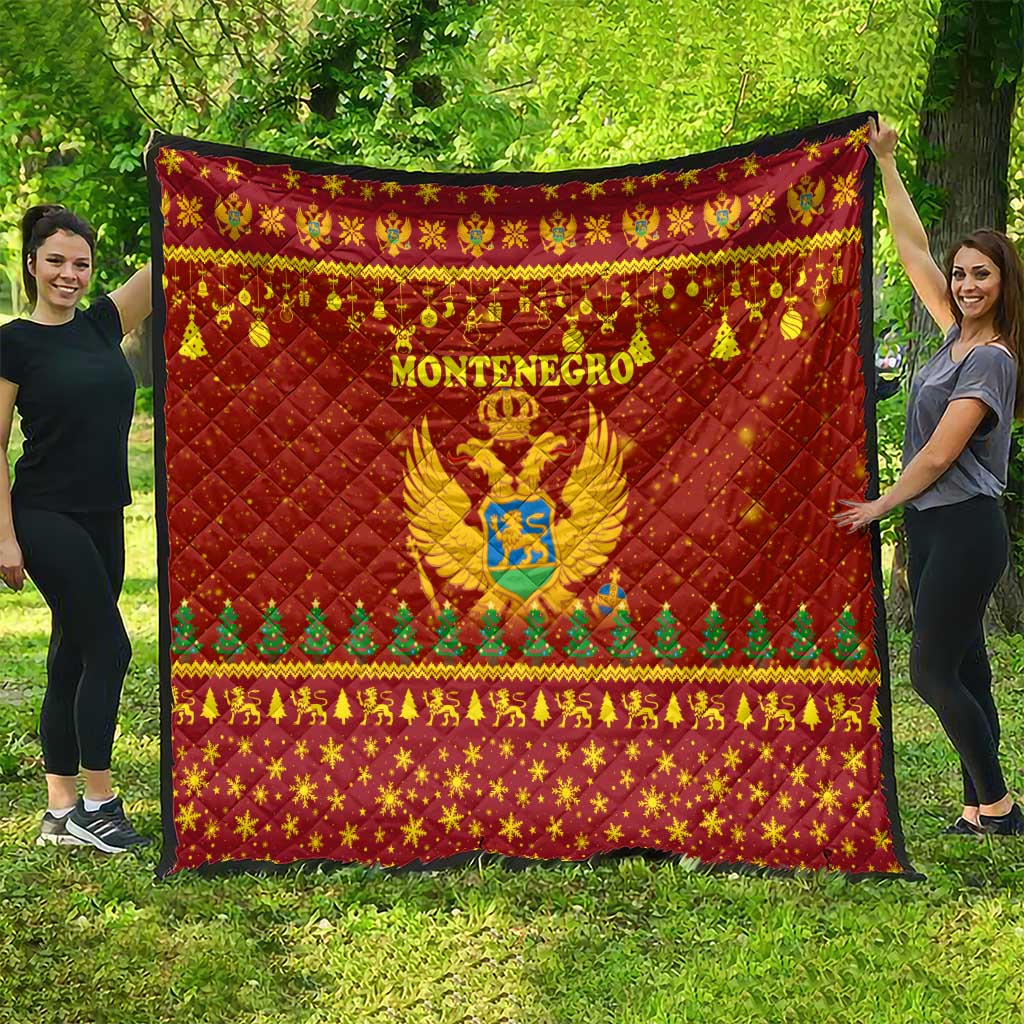 Montenegro Christmas Quilt with Red-Gold Theme, Double-Headed Eagle, and Santa Motif - Wonder Print Shop