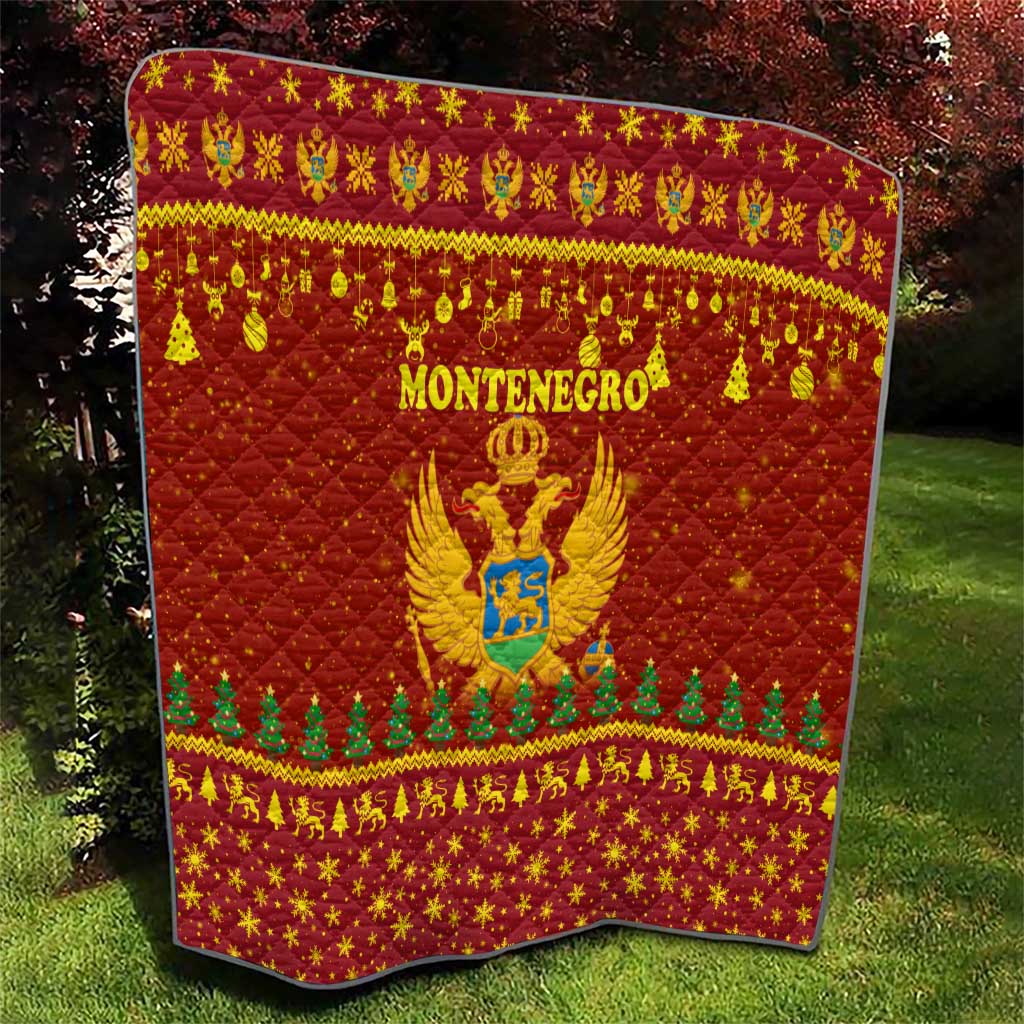Montenegro Christmas Quilt with Red-Gold Theme, Double-Headed Eagle, and Santa Motif - Wonder Print Shop