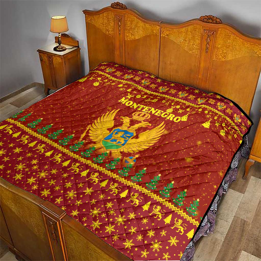 Montenegro Christmas Quilt with Red-Gold Theme, Double-Headed Eagle, and Santa Motif - Wonder Print Shop