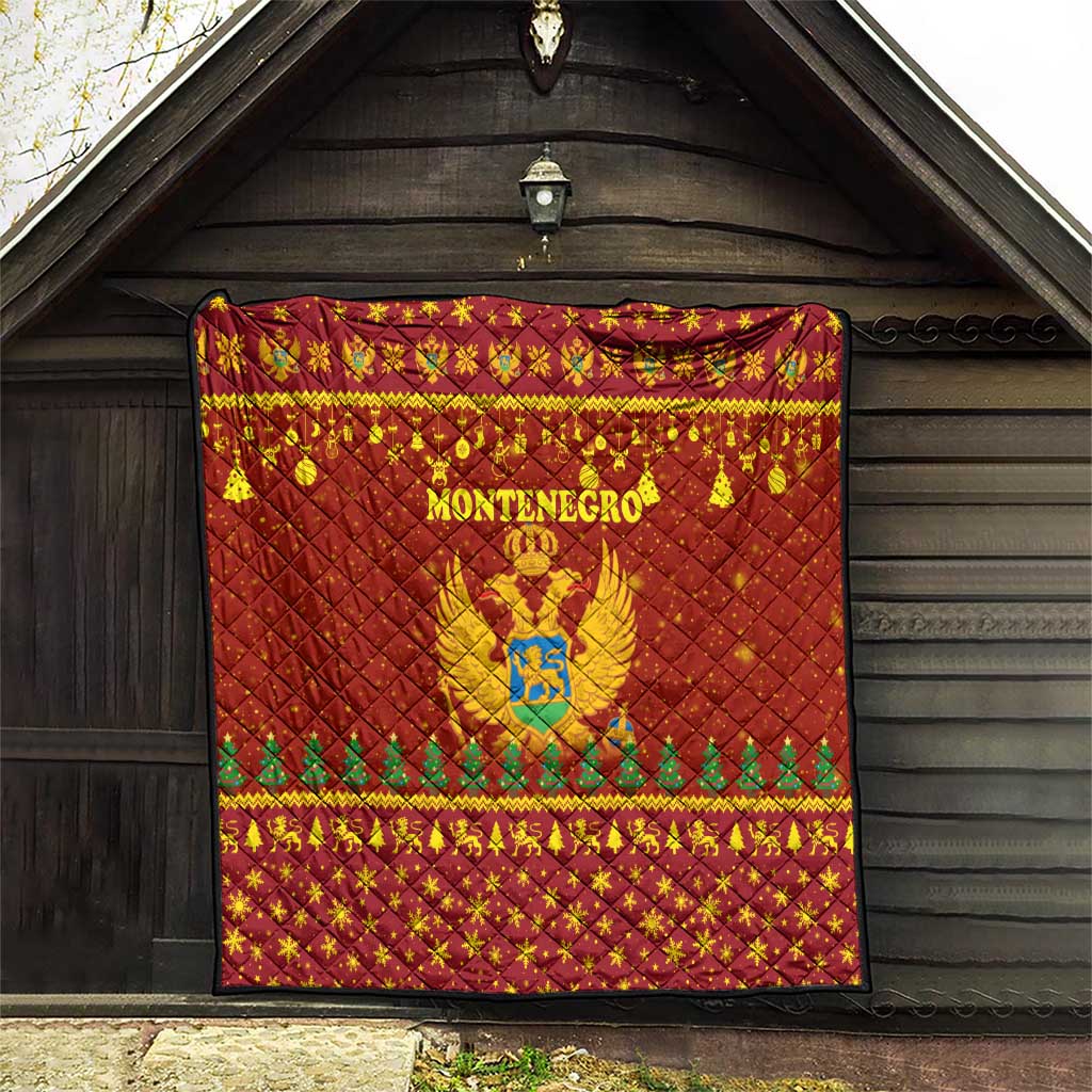 Montenegro Christmas Quilt with Red-Gold Theme, Double-Headed Eagle, and Santa Motif - Wonder Print Shop
