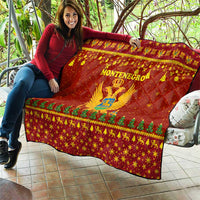 Montenegro Christmas Quilt with Red-Gold Theme, Double-Headed Eagle, and Santa Motif - Wonder Print Shop