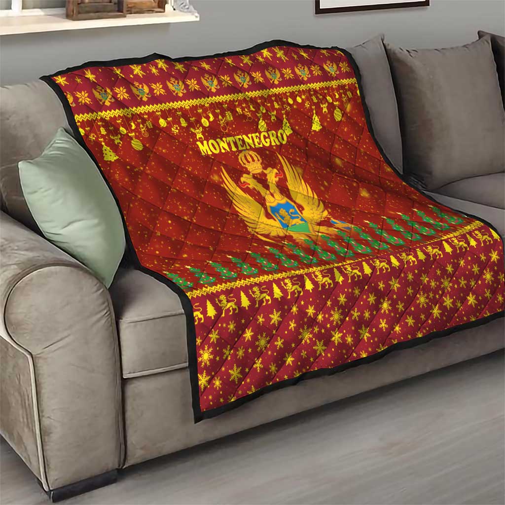 Montenegro Christmas Quilt with Red-Gold Theme, Double-Headed Eagle, and Santa Motif - Wonder Print Shop