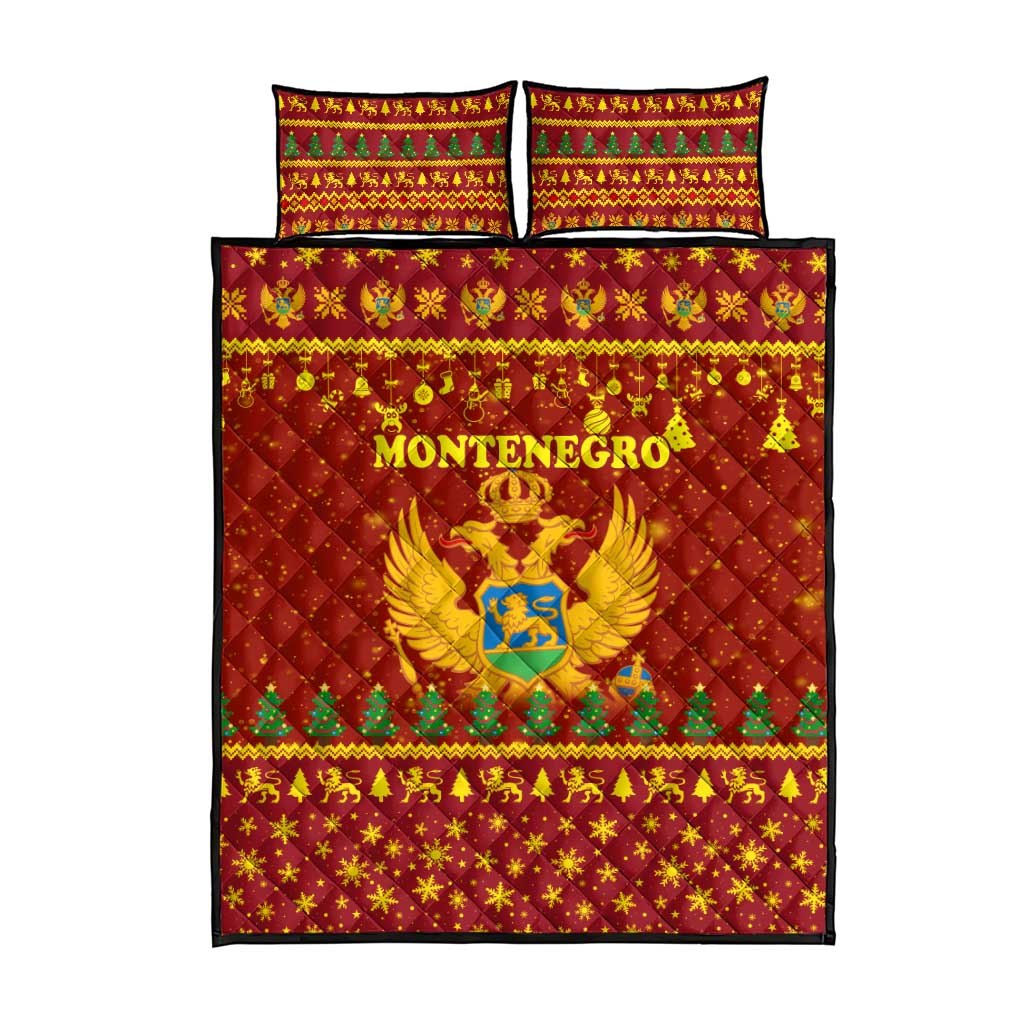 Montenegro Christmas Quilt Bed Set with Red-Gold Theme, Double-Headed Eagle, and Santa Motif - Wonder Print Shop