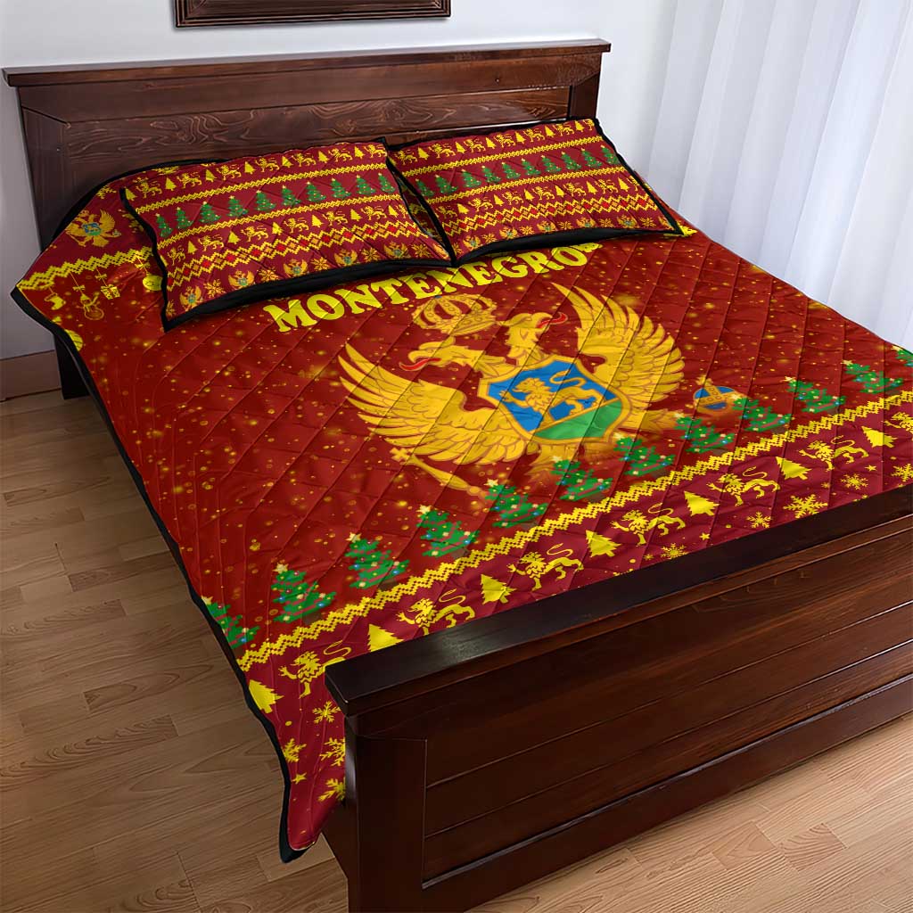 Montenegro Christmas Quilt Bed Set with Red-Gold Theme, Double-Headed Eagle, and Santa Motif - Wonder Print Shop