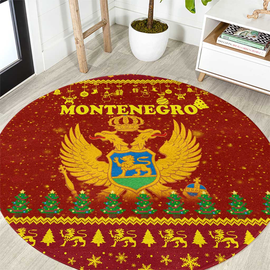 Montenegro Christmas Round Carpet with Red-Gold Theme, Double-Headed Eagle, and Santa Motif - Wonder Print Shop