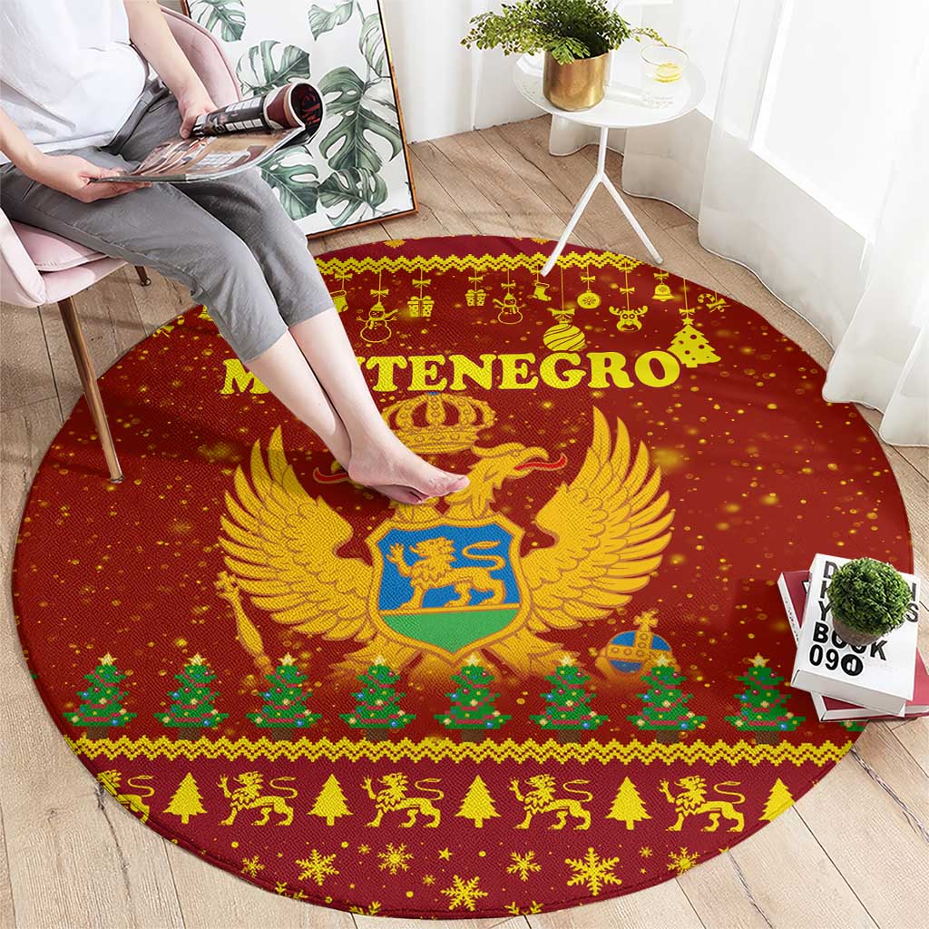Montenegro Christmas Round Carpet with Red-Gold Theme, Double-Headed Eagle, and Santa Motif - Wonder Print Shop