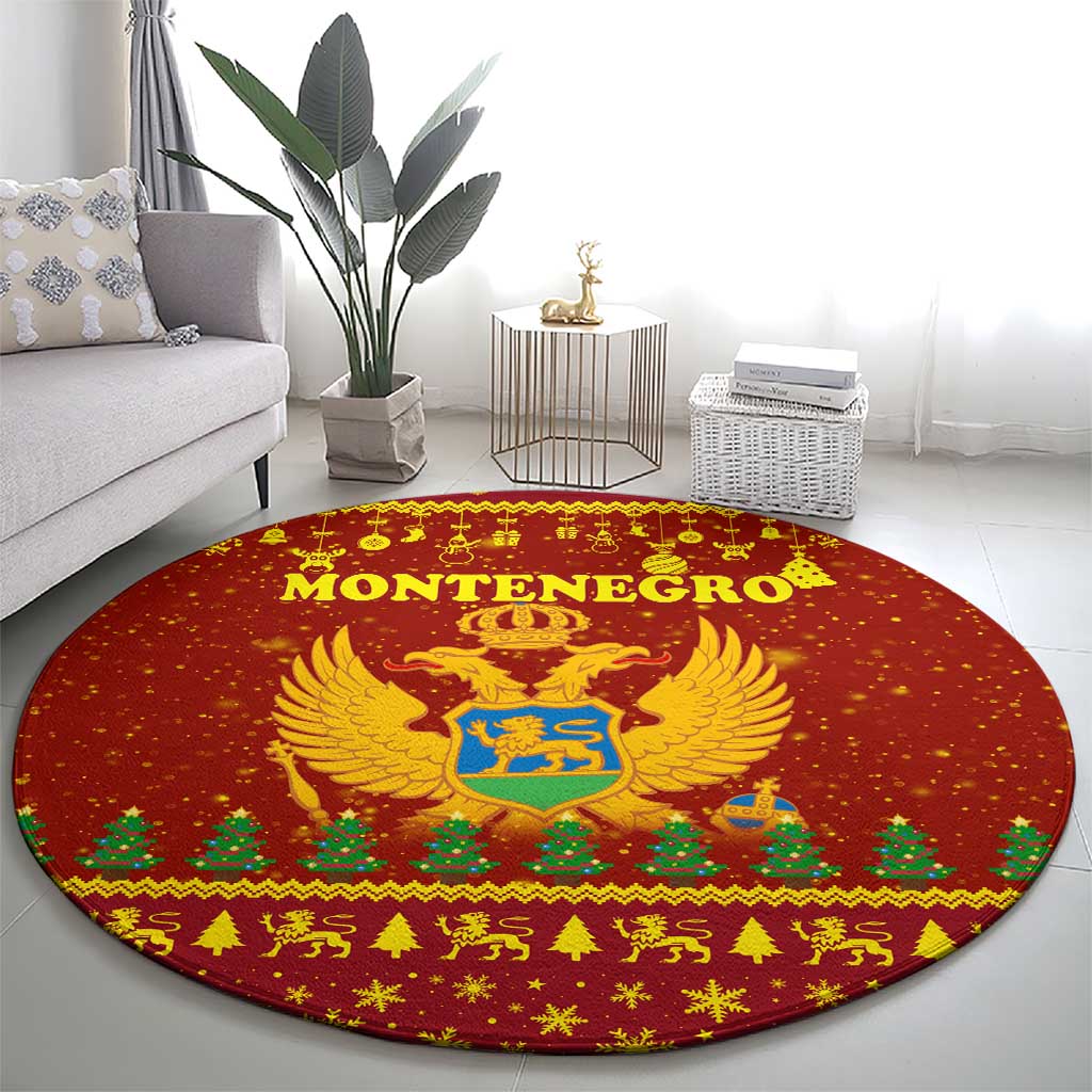 Montenegro Christmas Round Carpet with Red-Gold Theme, Double-Headed Eagle, and Santa Motif - Wonder Print Shop